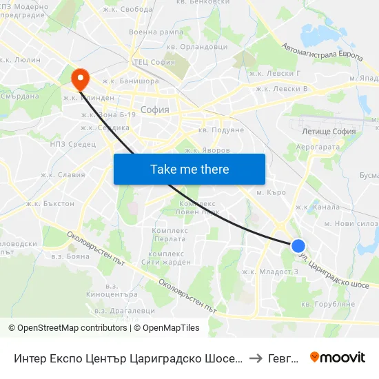 Интер Експо Център Цариградско Шосе / Inter Expo Center – Tsarigradsko Shose to Гевгелийски map