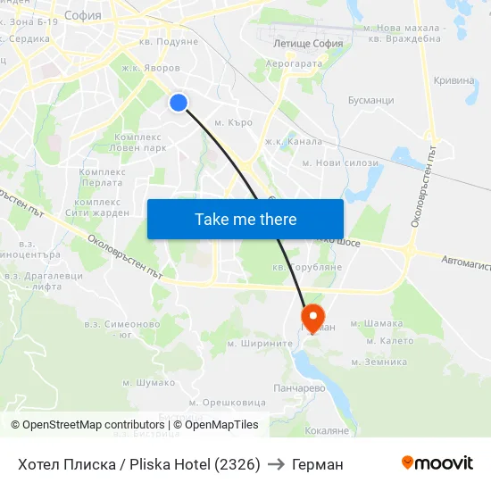 Хотел Плиска / Pliska Hotel (2326) to Герман map