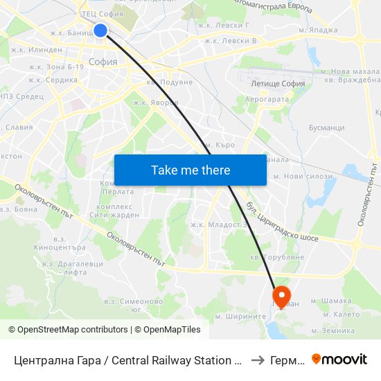 Централна Гара / Central Railway Station (1327) to Герман map