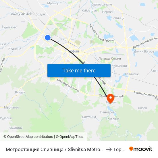Метростанция Сливница / Slivnitsa Metro Station (1063) to Герман map