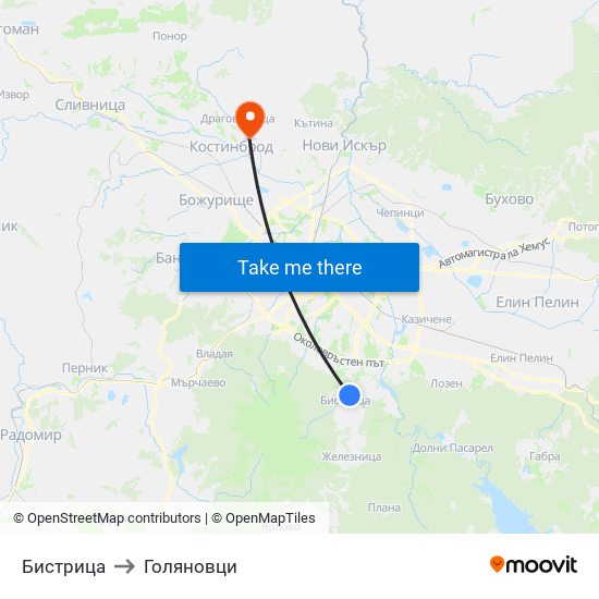 Бистрица to Голяновци map