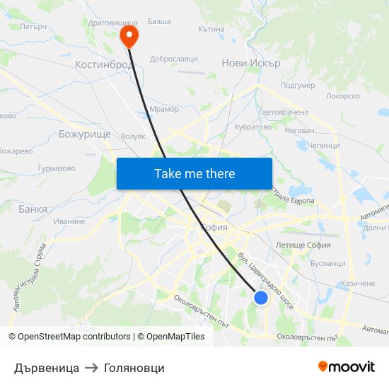 Дървеница to Голяновци map