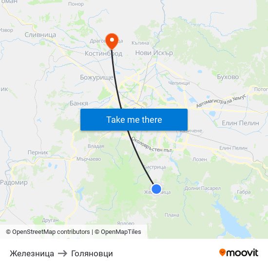 Железница to Голяновци map