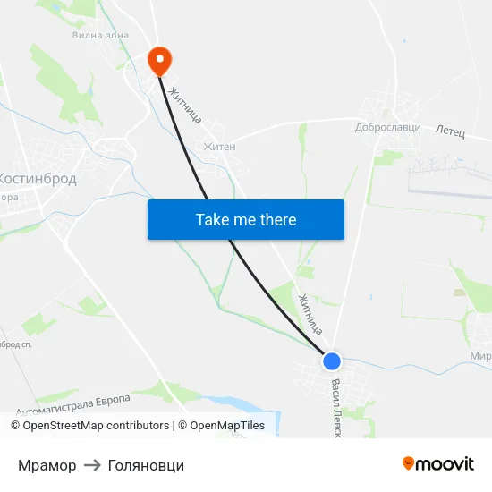 Мрамор to Голяновци map