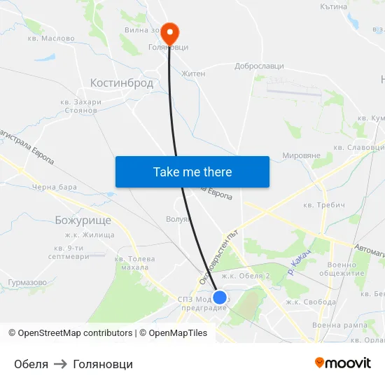 Обеля to Голяновци map