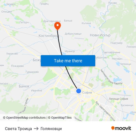 Света Троица to Голяновци map