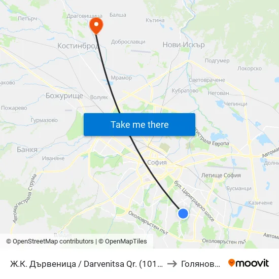 Ж.К. Дървеница / Darvenitsa Qr. (1012) to Голяновци map