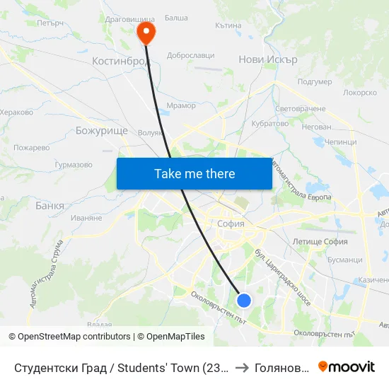 Студентски Град / Students' Town (2382) to Голяновци map
