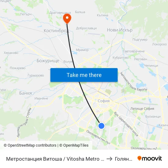 Ⓜ️ Метростанция Витоша / Vitosha Metro Station (2654) to Голяновци map