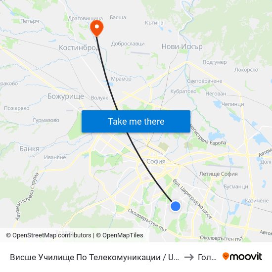 Висше Училище По Телекомуникации / University Of Telecommunications And Post (1396) to Голяновци map