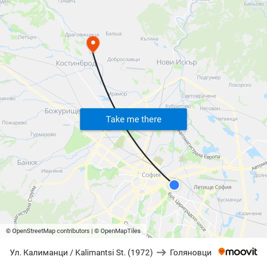 Ул. Калиманци / Kalimantsi St. (1972) to Голяновци map