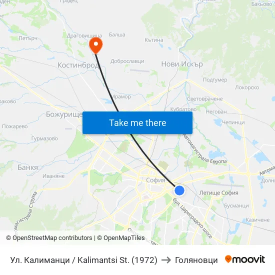 Ул. Калиманци / Kalimantsi St. (1972) to Голяновци map