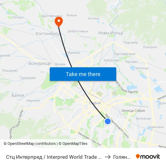 Ⓜ️ Стц Интерпред / Interpred World Trade Centre (1109) to Голяновци map
