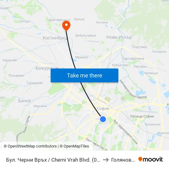 Бул. Черни Връх / Cherni Vrah Blvd. (0401) to Голяновци map