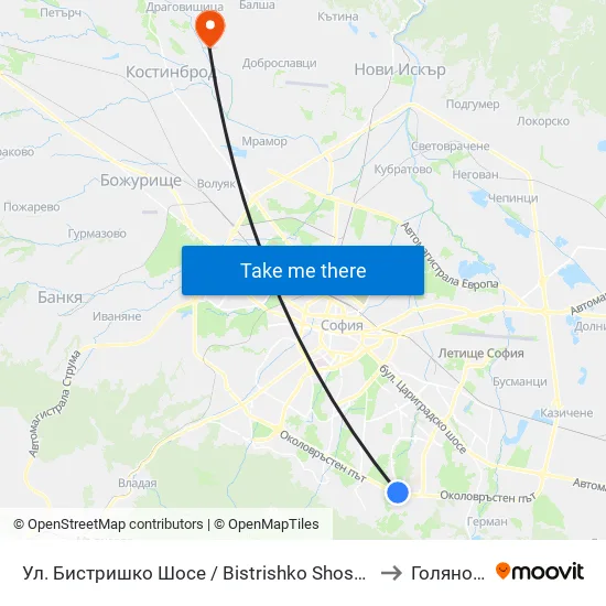 🛍️ Ул. Бистришко Шосе / Bistrishko Shosse St. (0864) to Голяновци map