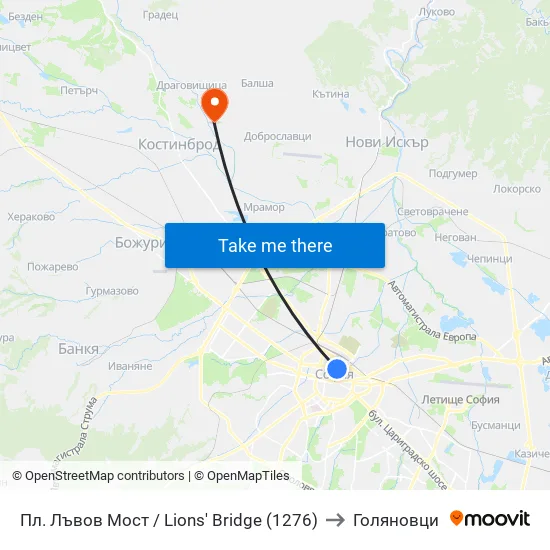 Ⓜ️ Пл. Лъвов Мост / Lions' Bridge (1276) to Голяновци map