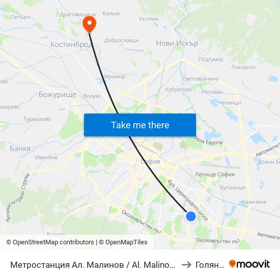 Метростанция Ал. Малинов / Al. Malinov Metro Station (0170) to Голяновци map