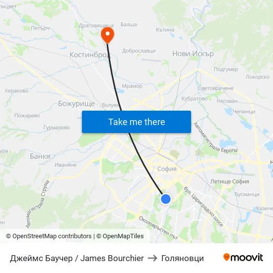 Джеймс Баучер / James Bourchier to Голяновци map