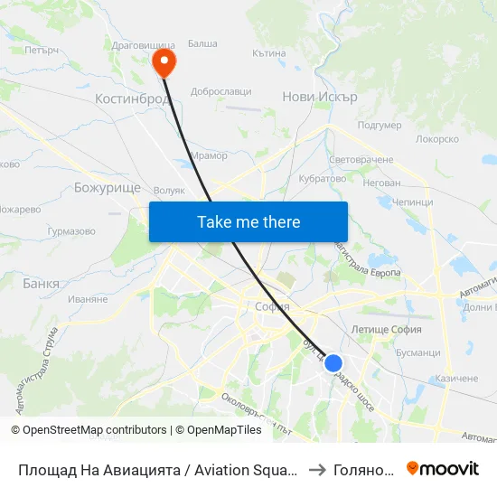 Площад На Авиацията / Aviation Square (1258) to Голяновци map
