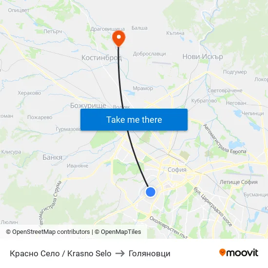 Красно Село / Krasno Selo to Голяновци map