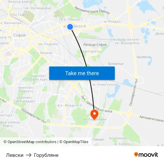 Левски to Горубляне map