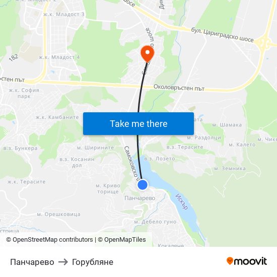 Панчарево to Горубляне map