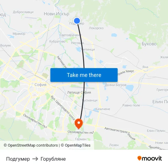 Подгумер to Горубляне map