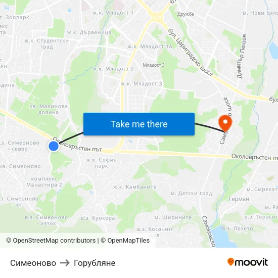 Симеоново to Горубляне map