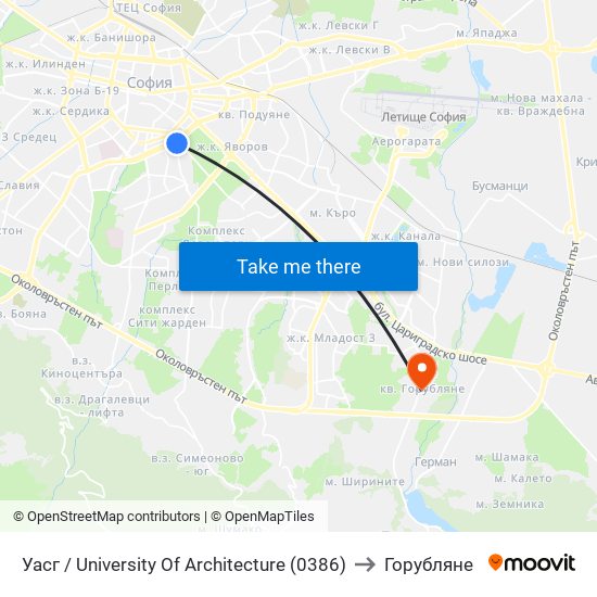 Уасг / University Of Architecture (0386) to Горубляне map