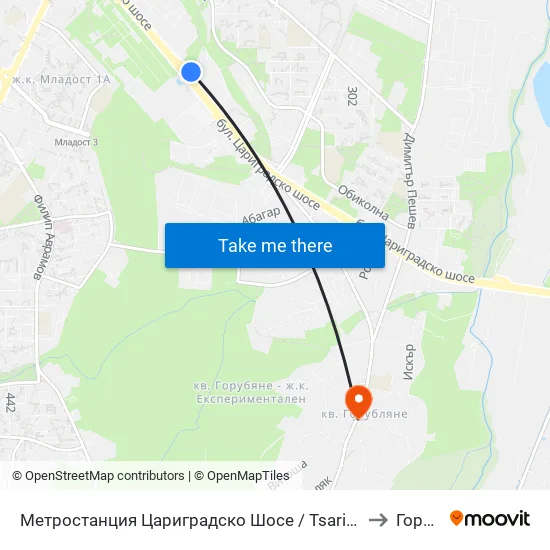 Ⓜ️ Метростанция Цариградско Шосе / Tsarigradsko Shosse Metro Station (1016) to Горубляне map
