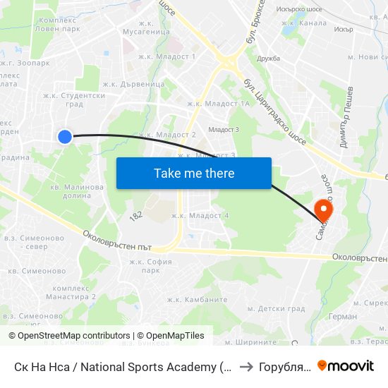 Ск На Нса / National Sports Academy (1609) to Горубляне map