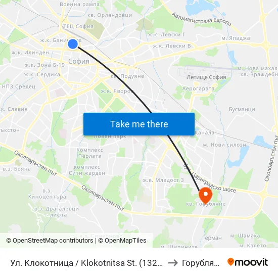 Ул. Клокотница / Klokotnitsa St. (1326) to Горубляне map