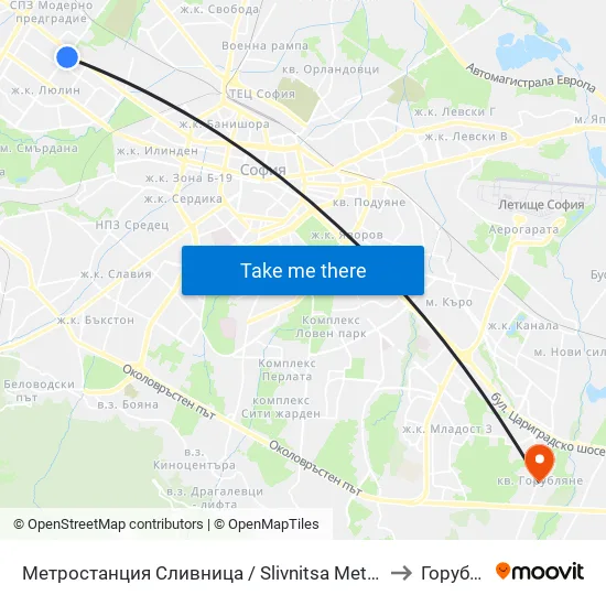 Ⓜ️ Метростанция Сливница / Slivnitsa Metro Station (1063) to Горубляне map