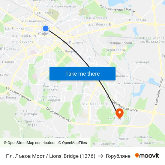 Ⓜ️ Пл. Лъвов Мост / Lions' Bridge (1276) to Горубляне map