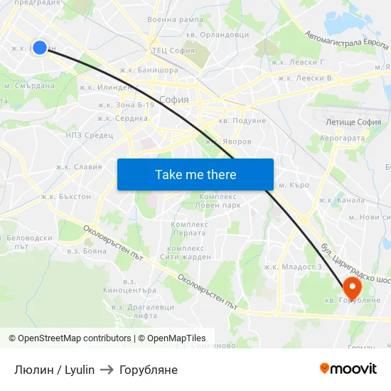 Люлин / Lyulin to Горубляне map