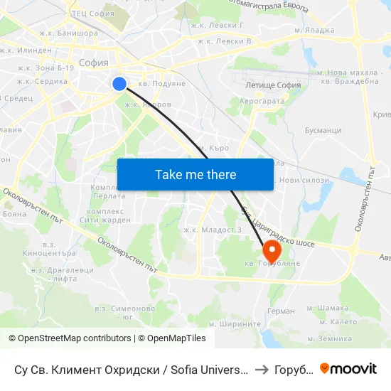Софийски Университет / Sofia University to Горубляне map