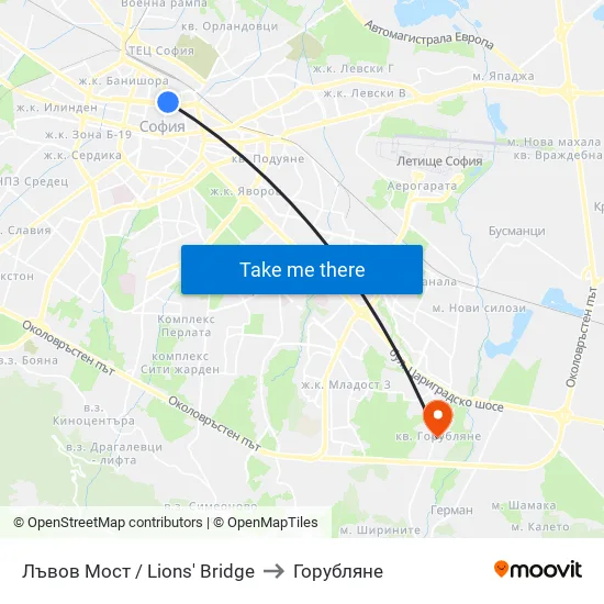 Лъвов Мост / Lions' Bridge to Горубляне map