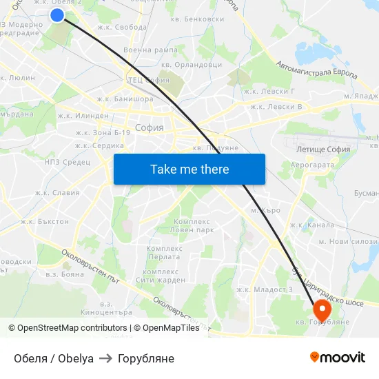 Обеля / Obelya to Горубляне map