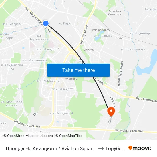 Площад На Авиацията / Aviation Square (1258) to Горубляне map