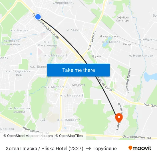 Хотел Плиска / Pliska Hotel (2327) to Горубляне map