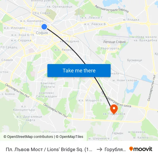 Ⓜ️ Пл. Лъвов Мост / Lions' Bridge Sq. (1275) to Горубляне map