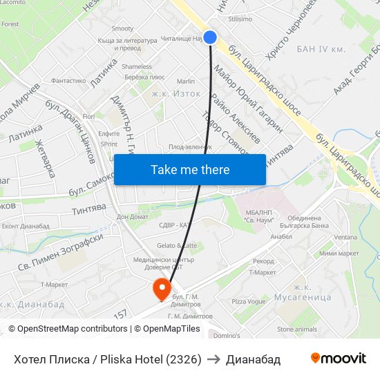 Хотел Плиска / Pliska Hotel (2326) to Дианабад map