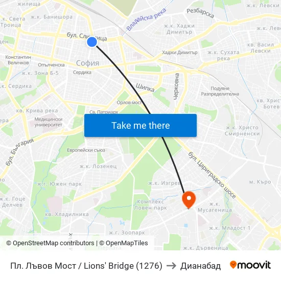 Ⓜ️ Пл. Лъвов Мост / Lions' Bridge (1276) to Дианабад map