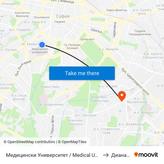 Медицински Университет / Medical University to Дианабад map