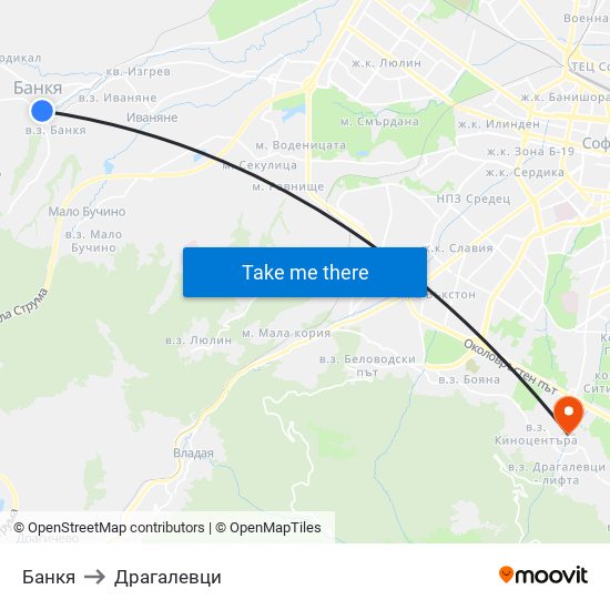 Банкя to Драгалевци map