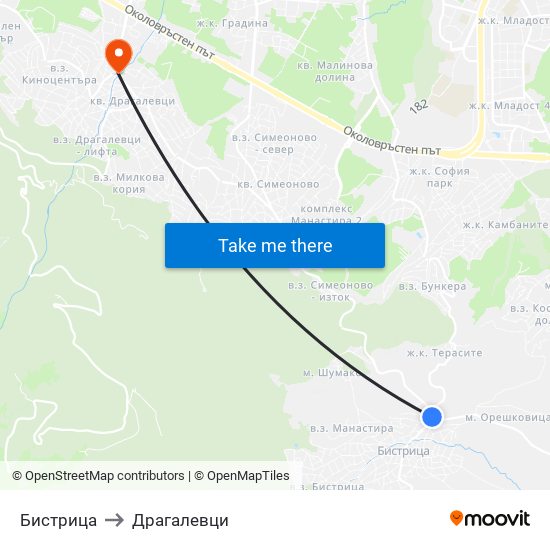 Бистрица to Драгалевци map