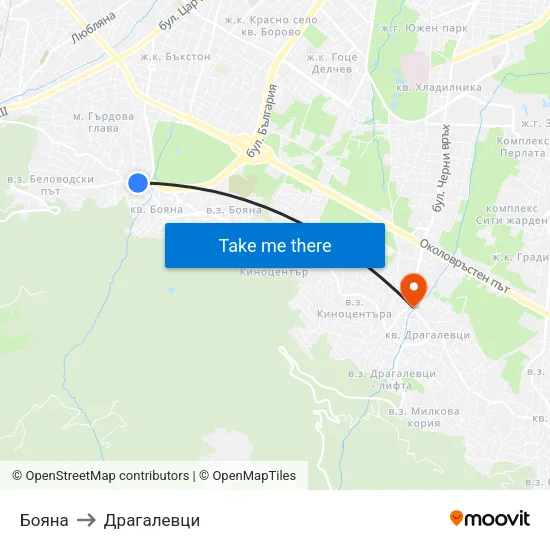 Бояна to Драгалевци map