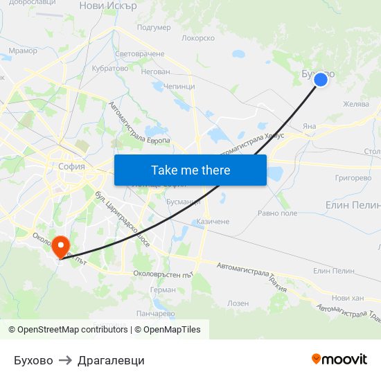 Бухово to Драгалевци map