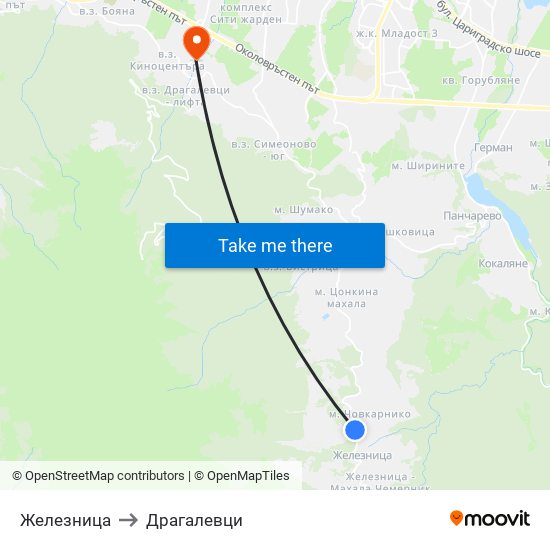 Железница to Драгалевци map