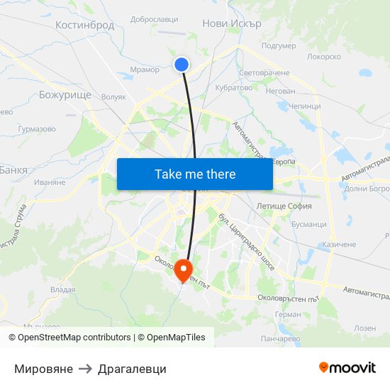 Мировяне to Драгалевци map